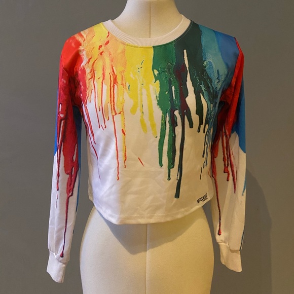 Mittelmeer Tops - Mittelmeer Rainbow Paint Splatter Crop Top